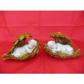Resim Melek Figürler-QQC 2Lİ KANATLI UYUYAN MELEK IŞIKLI17X9.5X10 CM. 