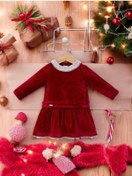 Resim Kız Bebek Kırmızı Kadife Tasarım Elbise-15216 Kırmızı 