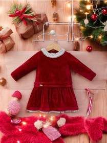 Resim Kız Bebek Kırmızı Kadife Tasarım Elbise-15216 Kırmızı 
