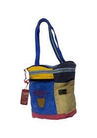 Resim Vintage Renkli Etnik Orta Boy Plaj Günlük Kadın Kol Omuz Çantası 27cm X 33cm Mavi 