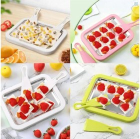 Resim Ev Tipi Spatulalı Kore Tarzı Rulo Dondurma Tavası Yoğurt Tatlı Bowl Tabağı 