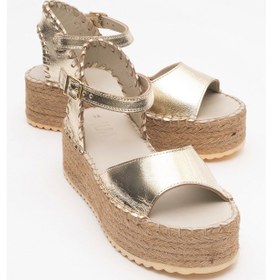 Resim Luvi Shoes Serez Altın Hakiki Deri Kadın Hasır Dolgu Taban Sandalet Altın 