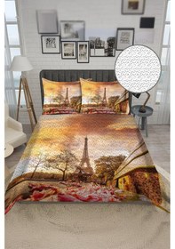 Resim Parlak Kadife Kumaş Kapitoneli Çift Kişilik Yatak Örtüsü Seti 3 Parça Cky0086 Renkli 