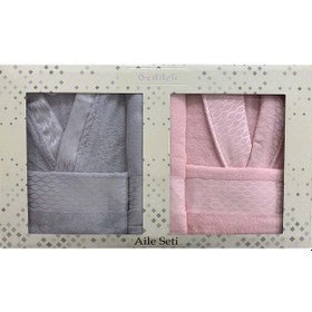 Resim Özdilek Elissa Gri-Pudra Aile Bornoz Seti Gri - Pudra 