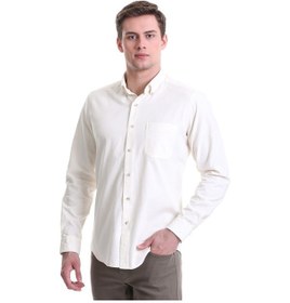 Resim Hatemoğlu Bej Slim Fit Düz 100% Pamuklu Düğmeli Yaka Uzun Kollu Klasik Göm Bej 