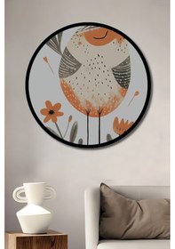 Resim Şirin Kuş Ve Çiçekler Sulu Boya Görünümlü Ahşap Tablo Yuvarlak Duvar Tablosu Çerçeve Görünümlü-1785 - 45 X 45 