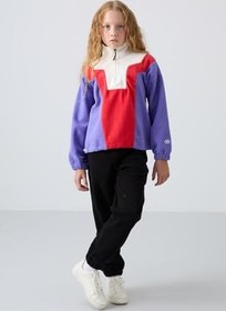 Resim TOMMY LIFE TOMMYLIFE Koyu Bej Kalın Yumuşak Dokulu Oversize Nakışlı Polar Kız Çocuk Sweatshirt, T16KG-75153 