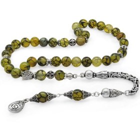 Resim Tesbihane Koleksiyonluk 925 Ayar Gümüş Püsküllü Küre Kesim Damarlı Akik Doğaltaş Tesbih 