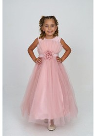 Resim Asortix Kız Çocuk Tarlatanlı Abiye Elbise Doğum Günü Elbisesi Pudra 
