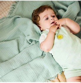 Resim Miniboni Müslin Bebek Battaniyesi 100x120 Cm Yeşil 