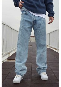 Resim Kaizer Denim Erkek Şimşek Desenli Baggy Pantolon Buz Mavi 