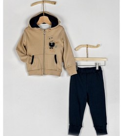 Resim Kapşonlu Erkek - Kız Bebek 3'lü Eşofman Takımı Unisex Çok Renkli 