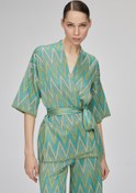 Resim Zikzak Desenli Simli Yeşil Kimono Hırka 
