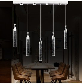 Resim Klaus 5'li Sıralı 3 Renkli 75 Watt Krom Kristal Ledli Modern Oturma Odası Salon Sarkıt Avize Diğer 