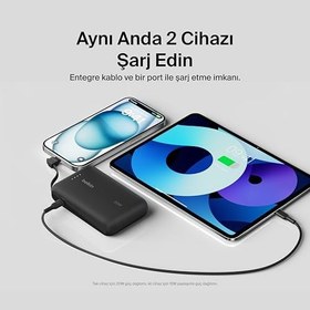 Resim Belkin BoostCharge Power Bank, Entegre Kablolu Taşınabilir Şarj Cihazı 10K PD 20W - USB-C Güç Dağıtımı, iPhone Power Bank iPhone 17 Serisi, iPad Pro, Galaxy S25 ve Daha Fazlası için Hızlı Şarj 