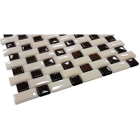 Resim MozaiKristaL Mutfak Tezgah Arası, Havuz, Banyo, Sauna, Spa, ve Yaşam Alanlarının Tüm Yüzeyleri İçin. 25X50MM. Bej - G.kahve. 31.5X31.5 Cm. Fileli Cam Mozaik. ( 10 File Karo = 1 M2 Fiyatıdır ) 