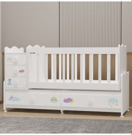 Resim Garaj Home Melina 5 Çekmeceli Büyüyen Mdf Çıtalı Beşik - Uykucu Beyaz 