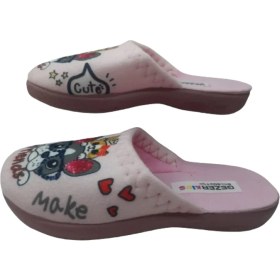 Resim Gezer Kız Çocuk Pembe Kedi Köpek Figürlü Ev Içi Terlik GZRR62-028 