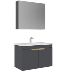Resim Orka Lena 85 Cm Mat Antrasit Kapaklı Banyo Dolabı Takımı Antrasit 