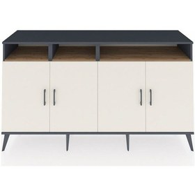 Resim Kronos Konsol 6 Raflı 4 Kapaklı 176x59x99 Antrasit-aytaşı/çam Aytası/atlas Çam - Antrasıt 