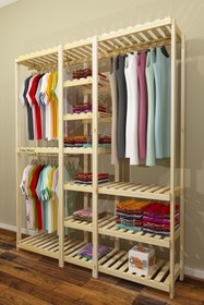 Resim Fokai Wood Tres - Açık Ahşap El Yapımı Elbise Dolabı 