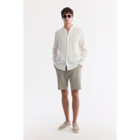 Resim AVVA Erkek Gri Beli Lastikli %100 Keten Relaxed Fit Şort B003732 