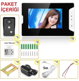 Resim Ucuzcu Market Kalite 7 Inç Ekran Diafon Sistemi Tek Zil Çift Monitör (Renkli+ Sesli Konuşma+Kapıyı Açma) 