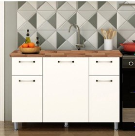 Resim 120 Cm Tezgahlı Beyaz Panovit Mini Alt Modül Mutfak Dolabı Beyaz 