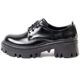 Resim Siyah Rugan Bağcıklı Günlük Yüksek Tabanlı Loafer Ayakkabı Siyah 
