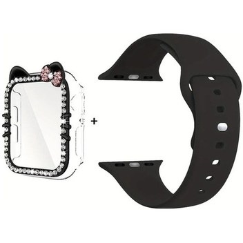 Sunshine022 40mm 2li İwatch Kedi Bant Seti Ekran Koruyuculu Parlak Kasa Seri 9 8 7 6 5 4 3 Se