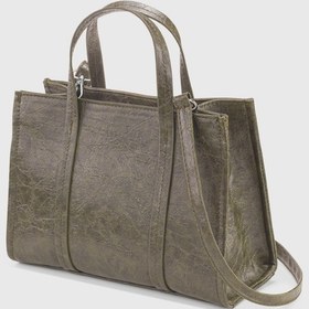 Resim Housebags Haki Deri Görünümlü Çift Askılı Tote Bag 253 Haki 