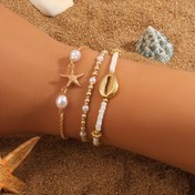 Resim 3 Parça Kadın Yazlık Seksi Okyanus Temalı Denizyıldızı ve Kabuk Şekilli Kolye Bilezik Seti, Sahte İnci ve CCB Boncuklu, Günlük Kullanım, Tatil, Parti, Bikini ve Hawai Plaj Takısı için Uygun Bohem Vintage Tarzı 