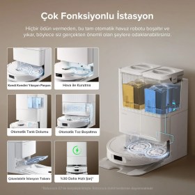 Resim Roborock 60°c Sıcak Su Yıkamalı Halı Tanıma Mop Kaldırma ve 10.000 Pa Emiş Gücüne Sahip Lazer Navigasyonlu Beyaz Robot Süpürge Qrevo L 