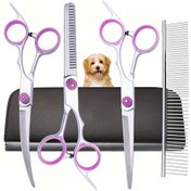 Resim 1 Set Profesyonel 5'i 1 Arada Sağ El Kullanımı İçin Köpek Bakım Makası Seti, Kavisli Makas, Paslanmaz Çelik Tarak, Köpek ve Kediler İçin Evcil Hayvan Tüy Kesme Aletleri 