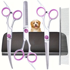 Resim 1 Set Profesyonel 5'i 1 Arada Sağ El Kullanımı İçin Köpek Bakım Makası Seti, Kavisli Makas, Paslanmaz Çelik Tarak, Köpek ve Kediler İçin Evcil Hayvan Tüy Kesme Aletleri 
