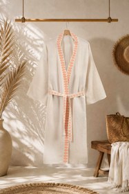 Resim RIVA Kimono Kaftan - Doğal Keten Pamuk, El İşleme Detaylı, Çok Amaçlı Kullanım - S/M 
