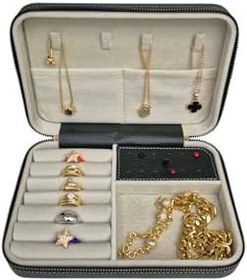 Resim Kadın Takı Kutusu Ahşap Çok Gözlü, Taşınabilir, Fermuarlı Mücevher Saklama ve Düzenleme Kutusu – Yüzük, Kolye, Bilezik Organizer” 