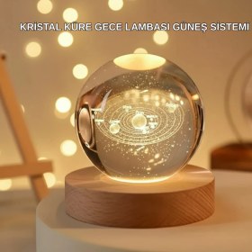 Resim Datatek USB Bağlantılı Işıklı Kristal Küre Modern Ahşap Tabanlı Dekor 