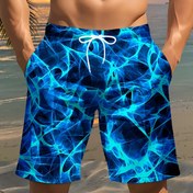 Resim Erkekler için Geometrik 3D Baskılı Plaj Şortu - Hafif Polyester İpli Bel, Yüzme, Spor Salonu, Golf ve Açık Hava Aktiviteleri İçin Yazlık Rahat Şortlar 