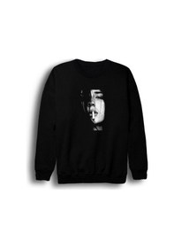 Resim Kadın Baskılı Bisiklet Yaka Sweatshirt Siyah 