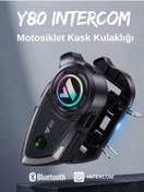 Resim Y80 İntercom Bluetooth Motosiklet Kask Kulaklığı Uyumlu İntercom Kulaklık 