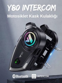 Resim Y80 İntercom Bluetooth Motosiklet Kask Kulaklığı Uyumlu İntercom Kulaklık 