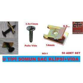 Resim Sac Klips U Tip Somun 50 Adet Set -Kaporta Tamir Klips Sac +Vida 