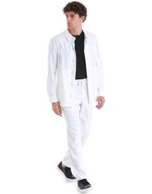 Resim Beyaz Regular Fit Düz Mono Yaka Keten Overshirt Spor Takım 33253024c002 001 Beyaz 