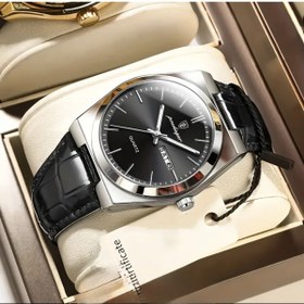 Resim POEDAGAR Erkek Klasik Siyah Deri Kordonlu Quartz Analog Kol Saati – Takvimli Şık Tasarım 