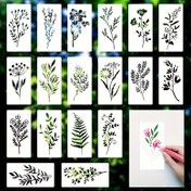 Resim 18 Parça DIY Çiçek, Bitki ve Eğrelti Oyma Şablonları, Ahşap, Kumaş ve Kağıt için Yeniden Kullanılabilir Plastik Şablonlar - Sprey Boyama Grafiti El İşi Araçları ile Zarif El Yapımı Ürünler Yaratın 