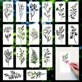 Resim 18 Parça DIY Çiçek, Bitki ve Eğrelti Oyma Şablonları, Ahşap, Kumaş ve Kağıt için Yeniden Kullanılabilir Plastik Şablonlar - Sprey Boyama Grafiti El İşi Araçları ile Zarif El Yapımı Ürünler Yaratın 