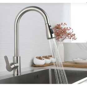 Resim İsaoğlu Yapı Spiralli Armatür Spiralli Musluk Uzayan Sistem Mutfak Bataryası Mat Krom İnox Renk Musluk Krom 