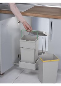 Resim Pelikan Plastik Taşıyıcılı Raylı Çöp Kovası. Gri - 14+14Lt 