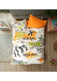 Resim Cotton Box Junior Nevresim Takımı Tek Kişilik Graffiti Oranj 
